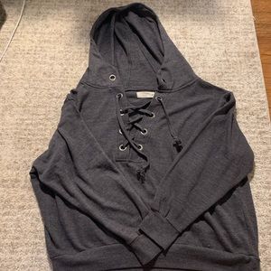 lace up hooded shirt